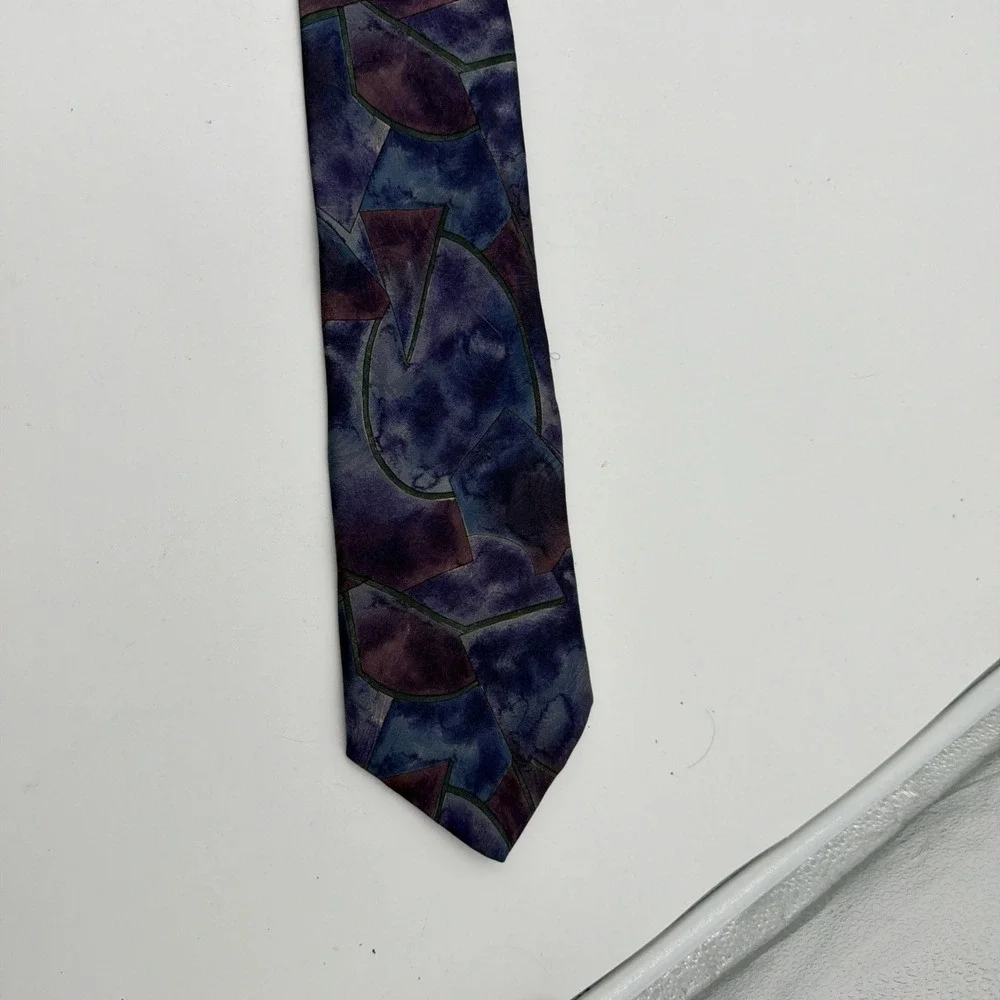 Oleg Cassini Tie Necktie Blue Purple Multicolor Mosaic‎ Pattern  55